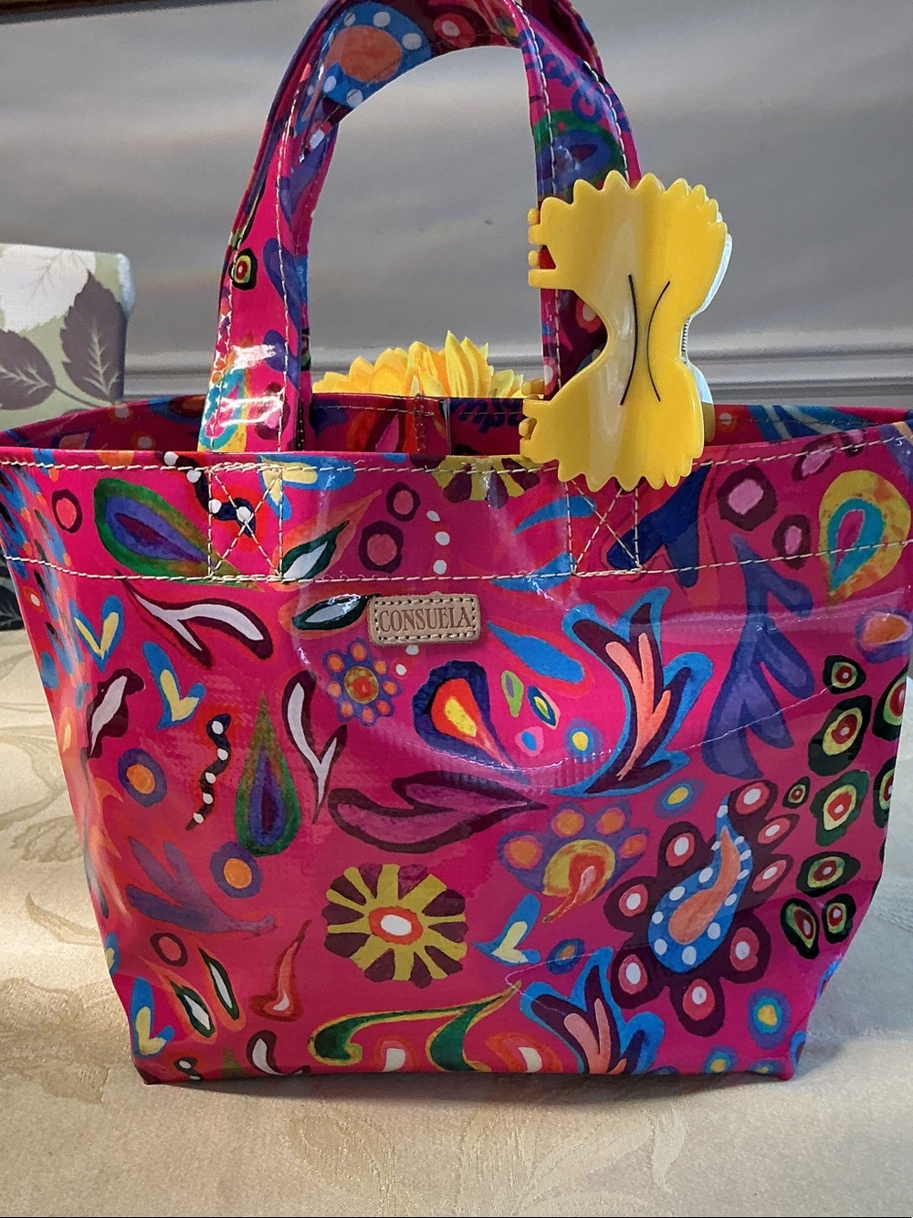 Consuela Pink Multicolor Small Tote with Abstract Floral Print